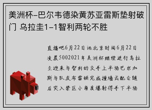 美洲杯-巴尔韦德染黄苏亚雷斯垫射破门 乌拉圭1-1智利两轮不胜