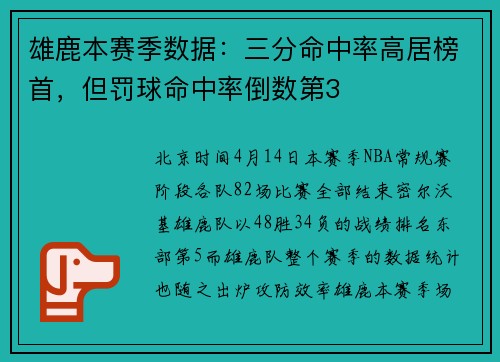 雄鹿本赛季数据：三分命中率高居榜首，但罚球命中率倒数第3